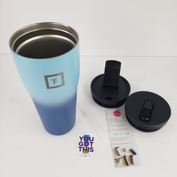 IRON °FLASK Rover Tumbler 32oz Blue Waves Vacuum Insulated 2Lids 2Straws Hydrate - Picture 9 of 14